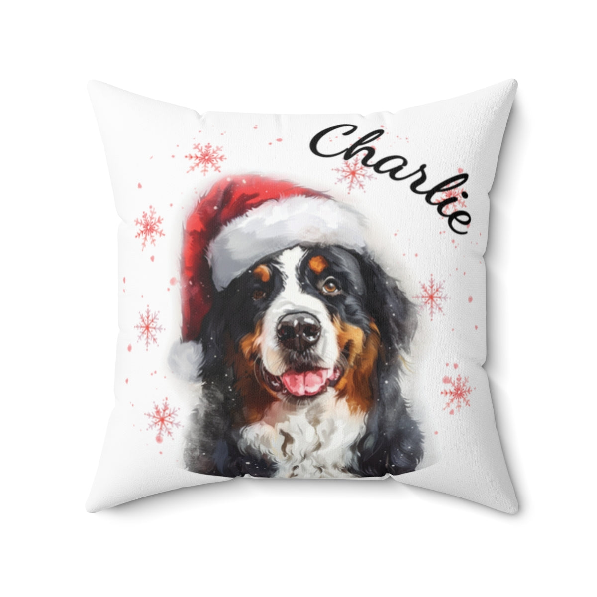 Christmas dog Cushions_Berner-Snnenhund-2 Personalised Dog Christmas Spun Polyester Square Throw Cushion with Insert