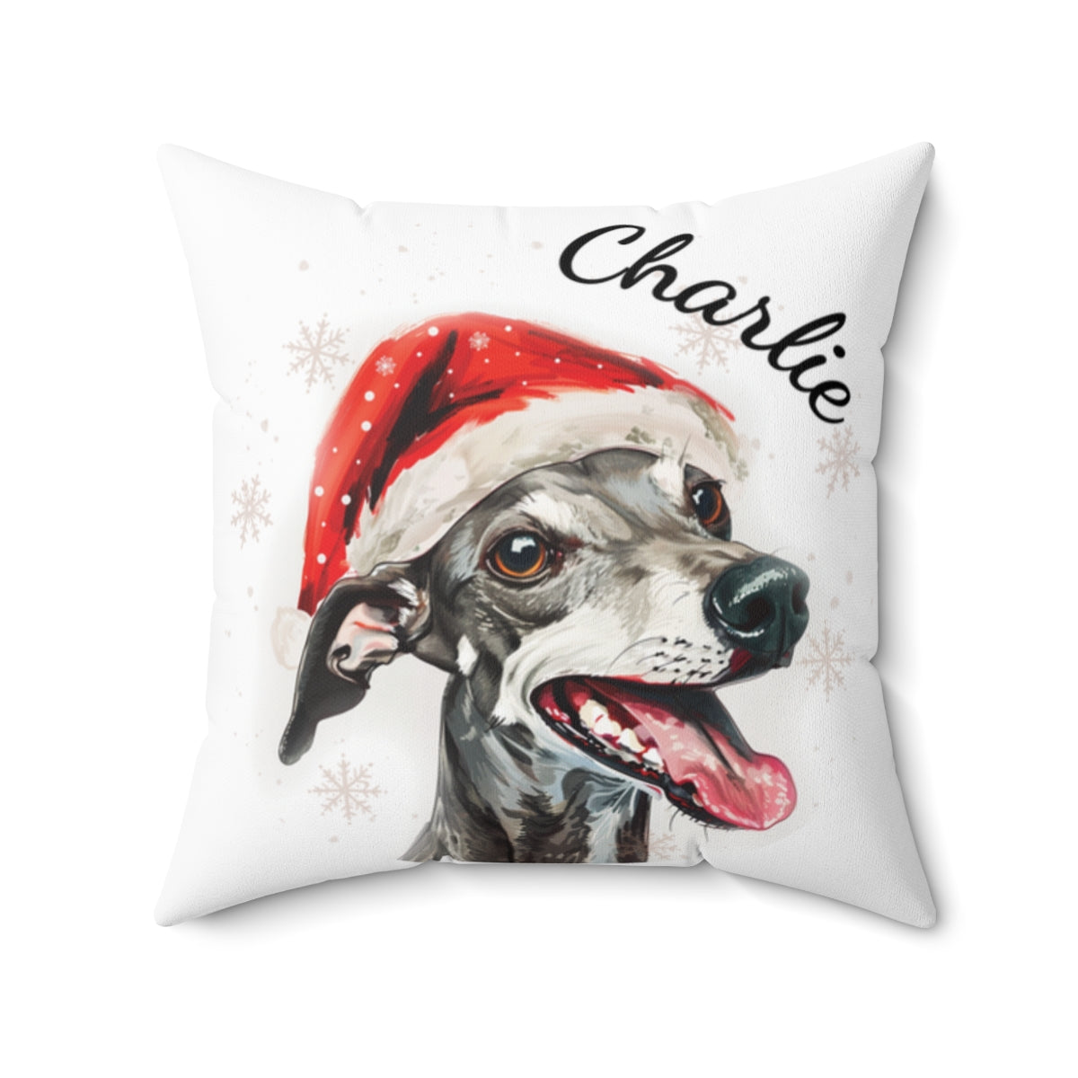 Christmas dog Cushions_Greyhound-1 Personalised Dog Christmas Spun Polyester Square Throw Cushion with Insert