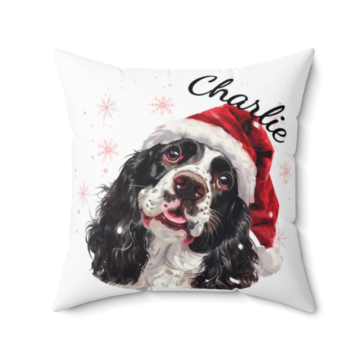 Christmas dog Cushions_Cocker-Spaniel-1 Personalised Dog Christmas Spun Polyester Square Throw Cushion with Insert