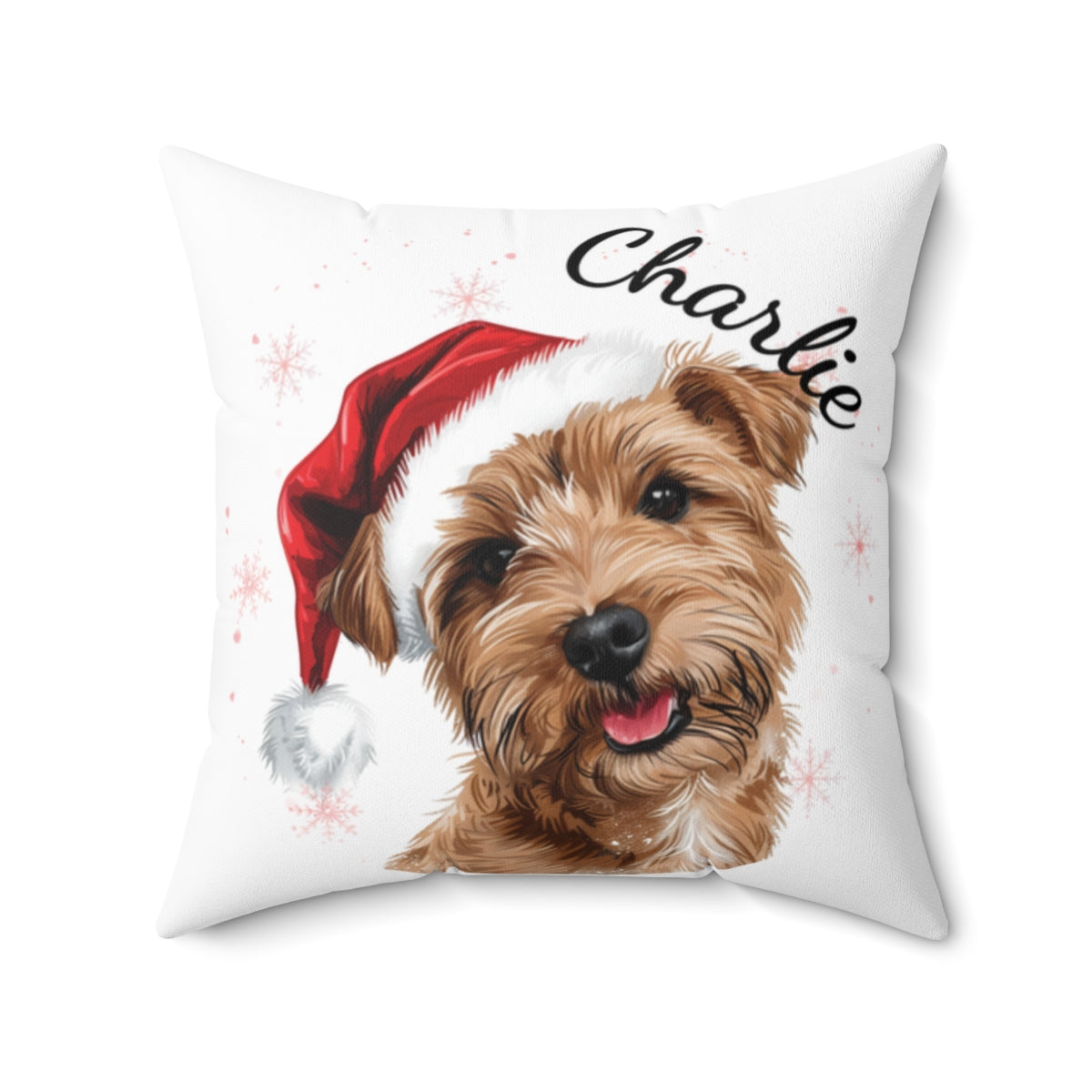 Christmas dog Cushions_Norfolk-Terrier-1 Personalised Dog Christmas Spun Polyester Square Throw Cushion with Insert