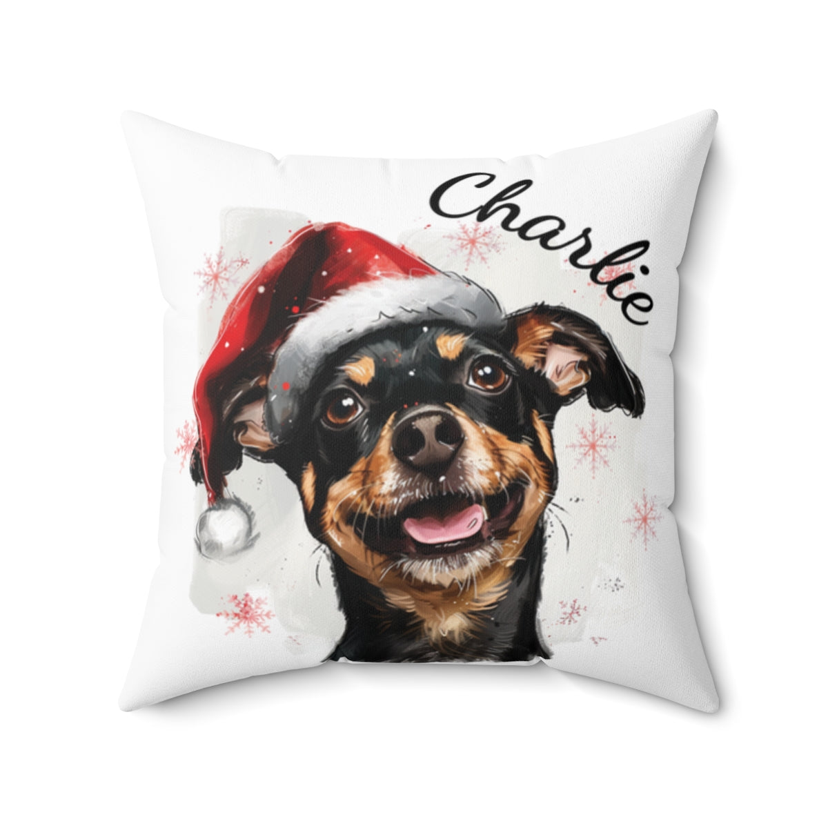Christmas dog Cushions_Mini-Pinscher-1 Personalised Dog Christmas Spun Polyester Square Throw Cushion with Insert