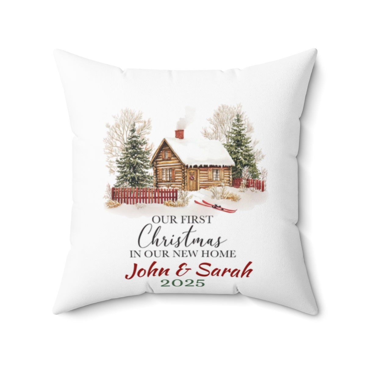 Christmas Home Cushions_15 Our First Christmas in our New home Square Throw Pillow