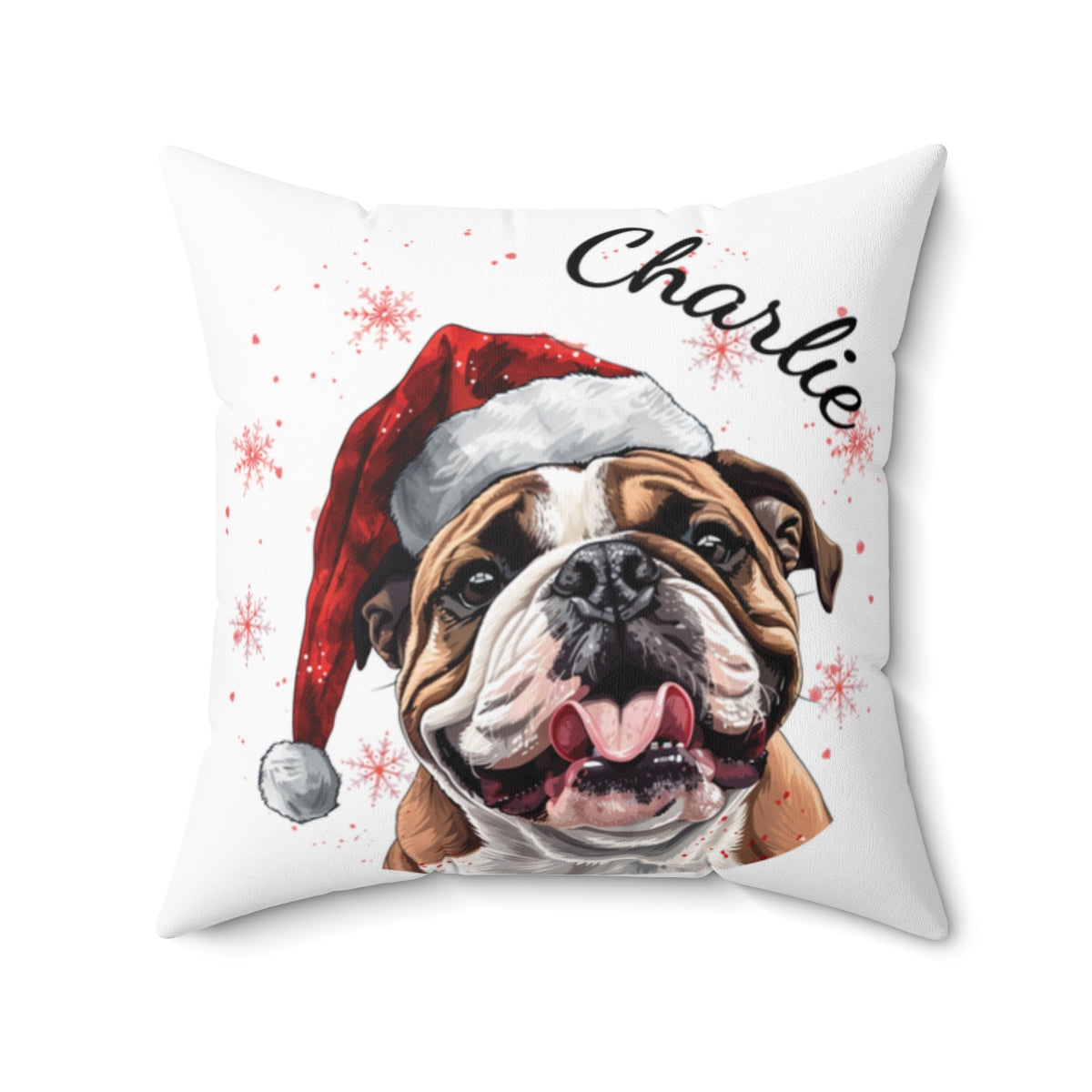 Christmas dog Cushions_Bulldog-2 Personalised Dog Christmas Spun Polyester Square Throw Cushion with Insert