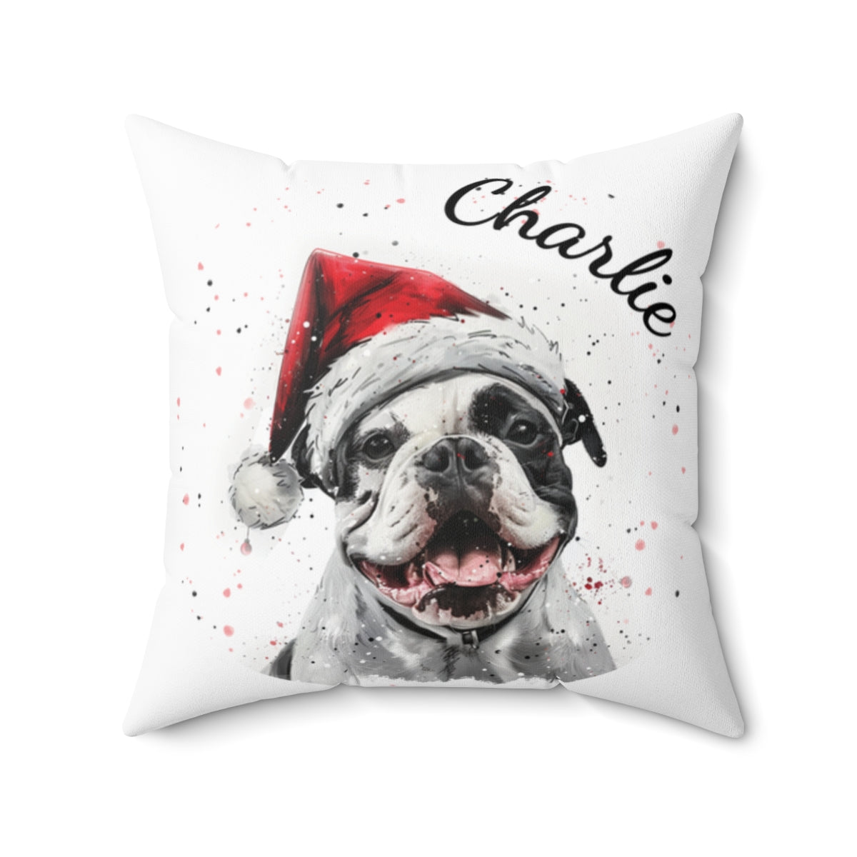 Christmas dog Cushions_American-Bulldogdog-2 Personalised Dog Christmas Spun Polyester Square Throw Cushion with Insert
