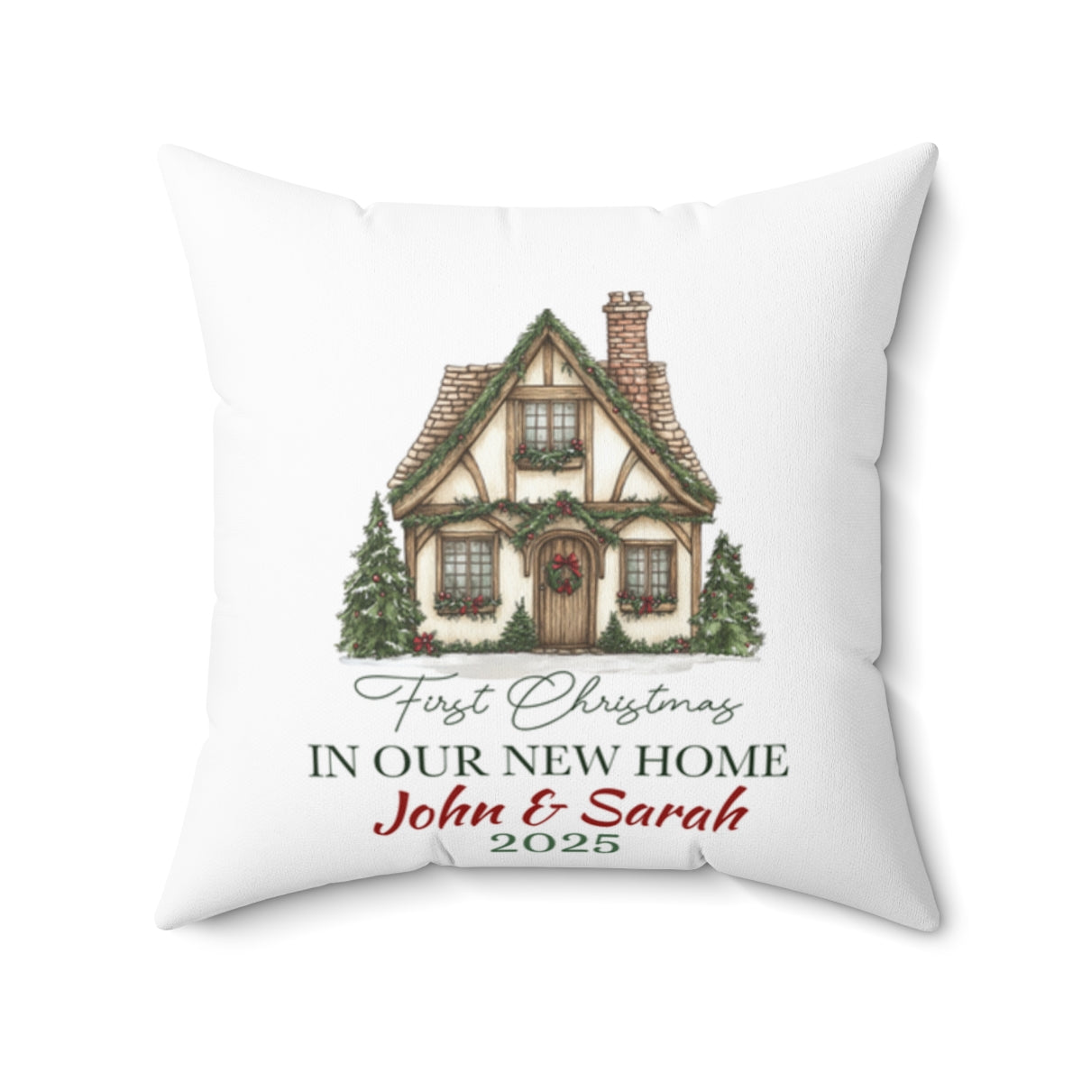 Christmas Home Cushions_10 Our First Christmas in our New home Square Throw Pillow