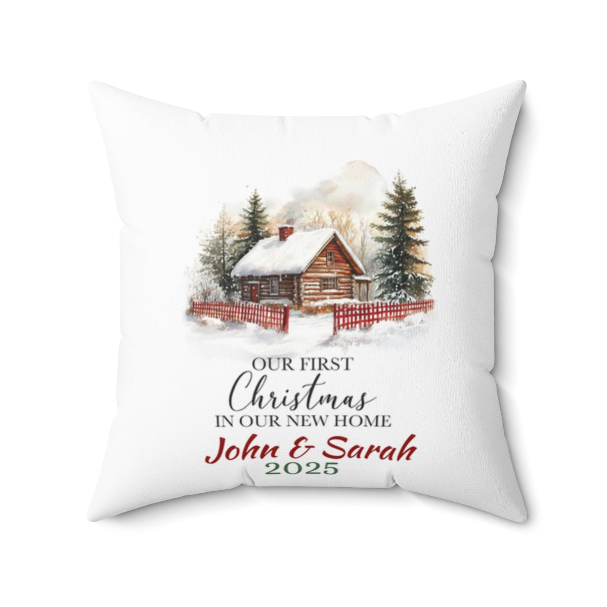 Christmas Home Cushion_18, Our First Christmas in our New home Square Throw Pillow