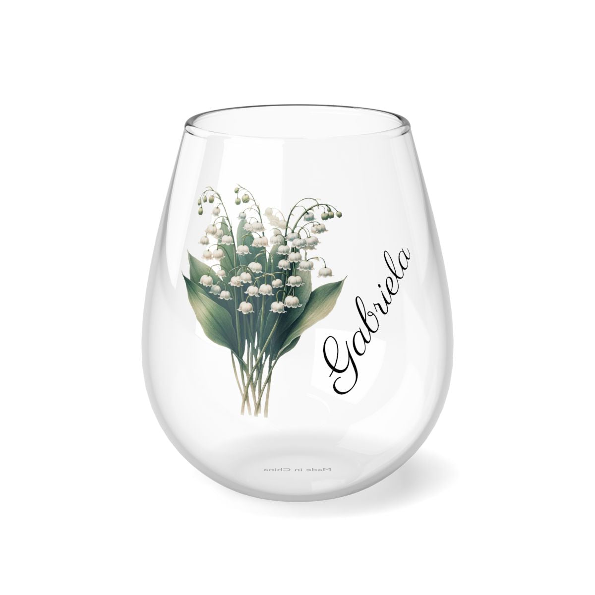 Lily of the valley May Personalised Floral Birthday Month Bouquet Wine Glass, Stemless Wine Glass, Whiskey Glass, Rocks Glass