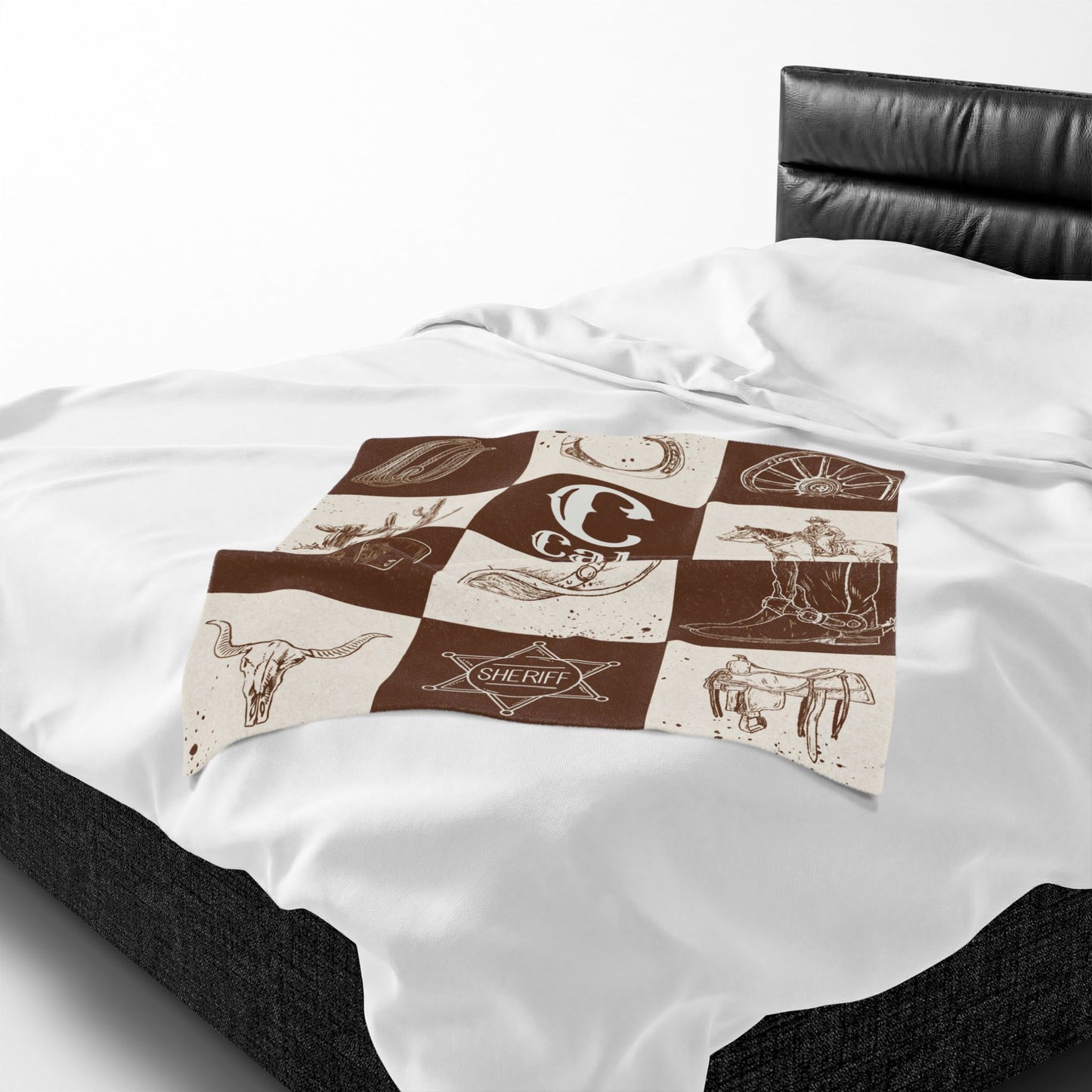 Western Theme Blanket, Cowboy Décor, Rustic Home Throw, Personalized Velveteen Blanket, Custom Gift, Soft Cozy Bedding, Horse theme Blanket