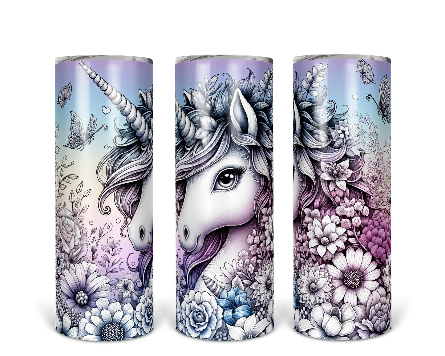 Skinny Tumbler with Straw, 20oz, Unicorn