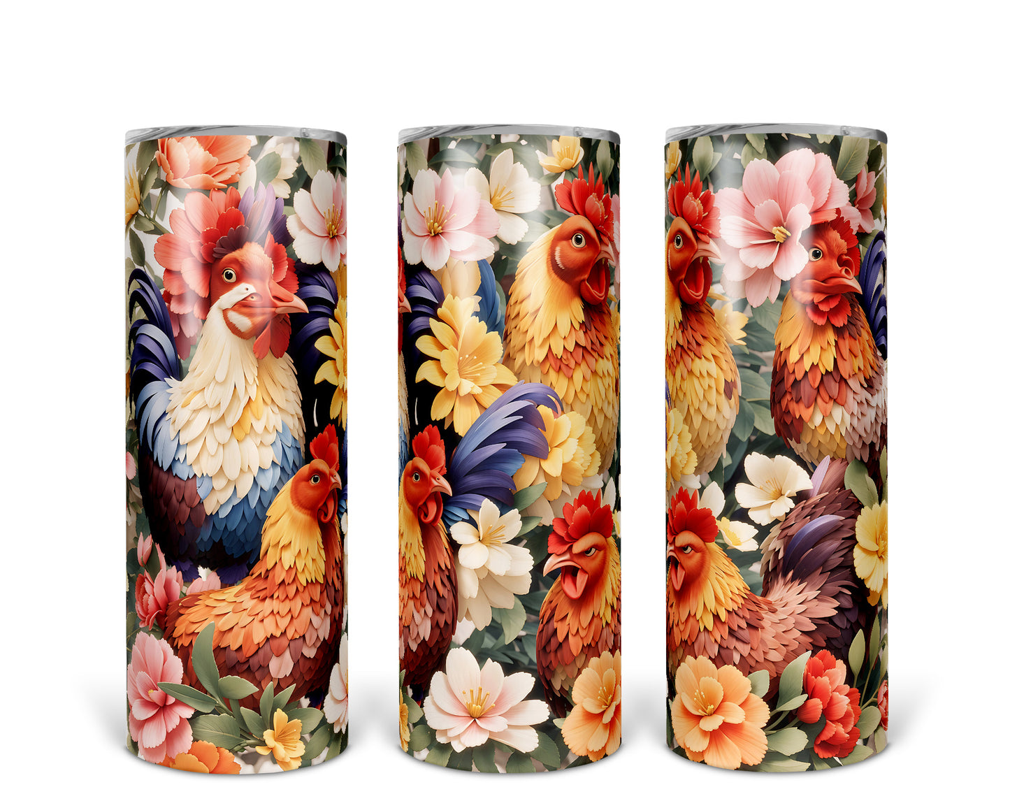 Skinny Tumbler with Straw, 20oz, Rooster