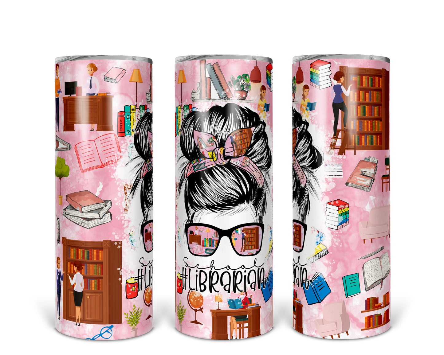 Skinny Tumbler with Straw, 20oz, School Librarian