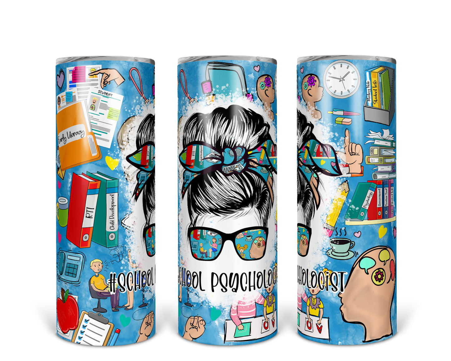 Skinny Tumbler with Straw, 20oz, Teacher, School Psychologist
