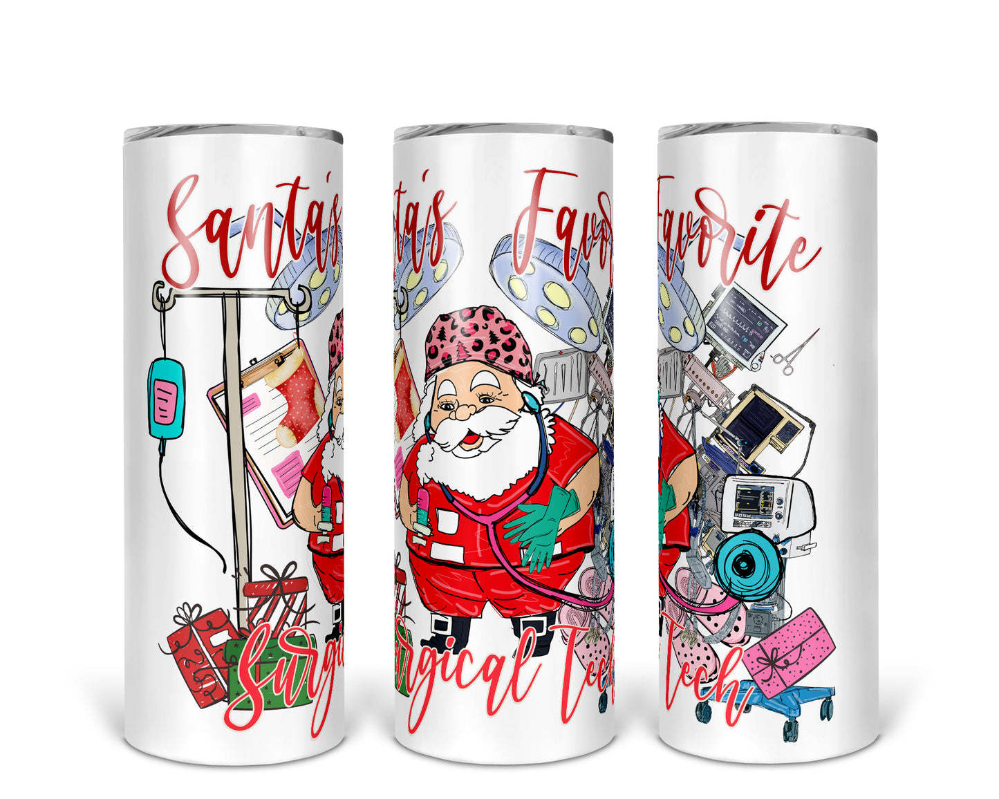 Skinny Tumbler with Straw, 20oz, Santa's Favorite Surgical Tech