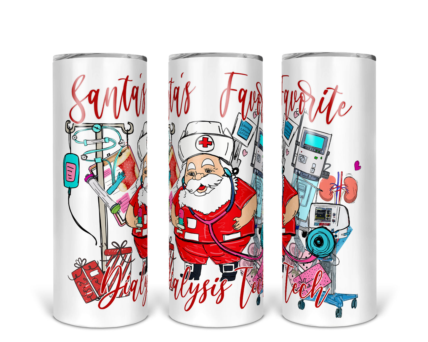 Skinny Tumbler with Straw, 20oz, Santa's Favorite Dialysis Tech