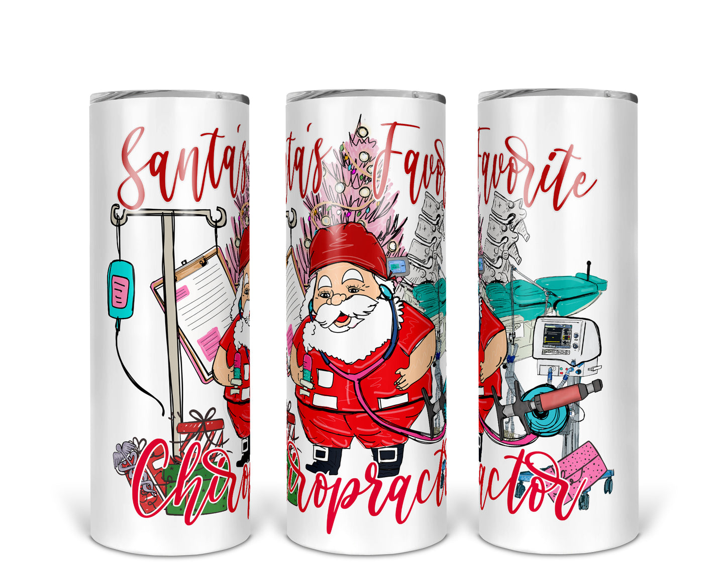 Skinny Tumbler with Straw, 20oz, Santa's Favorite Chiropractor