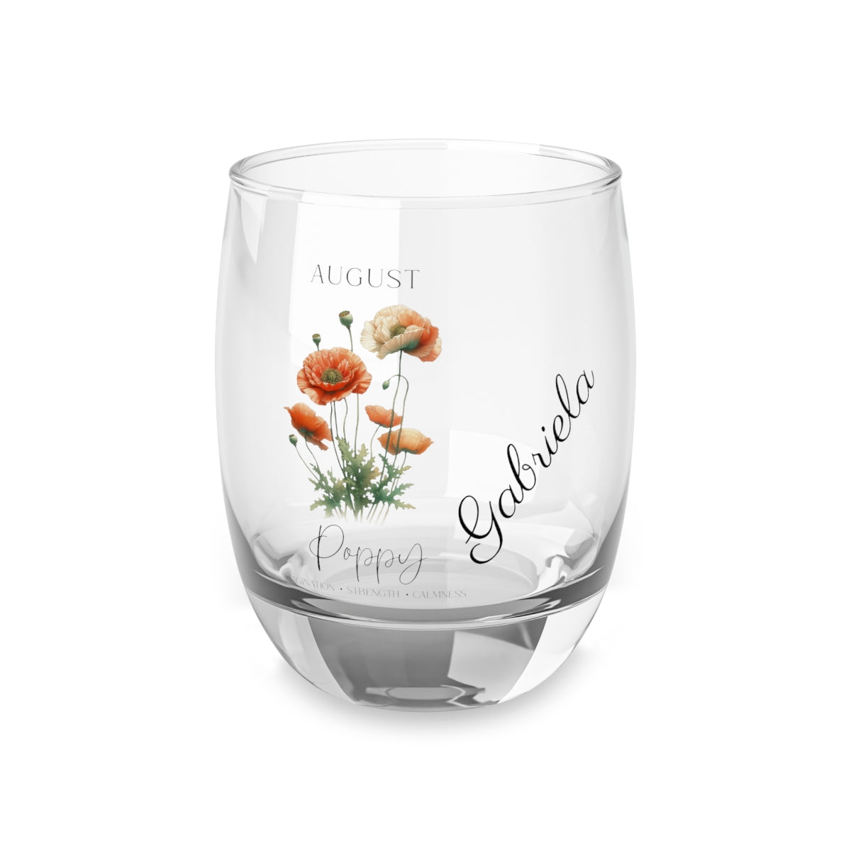 Poppy-August Personalised Floral Birthday Month Bouquet Wine Glass, Stemless Wine Glass, Whiskey Glass, Rocks Glass