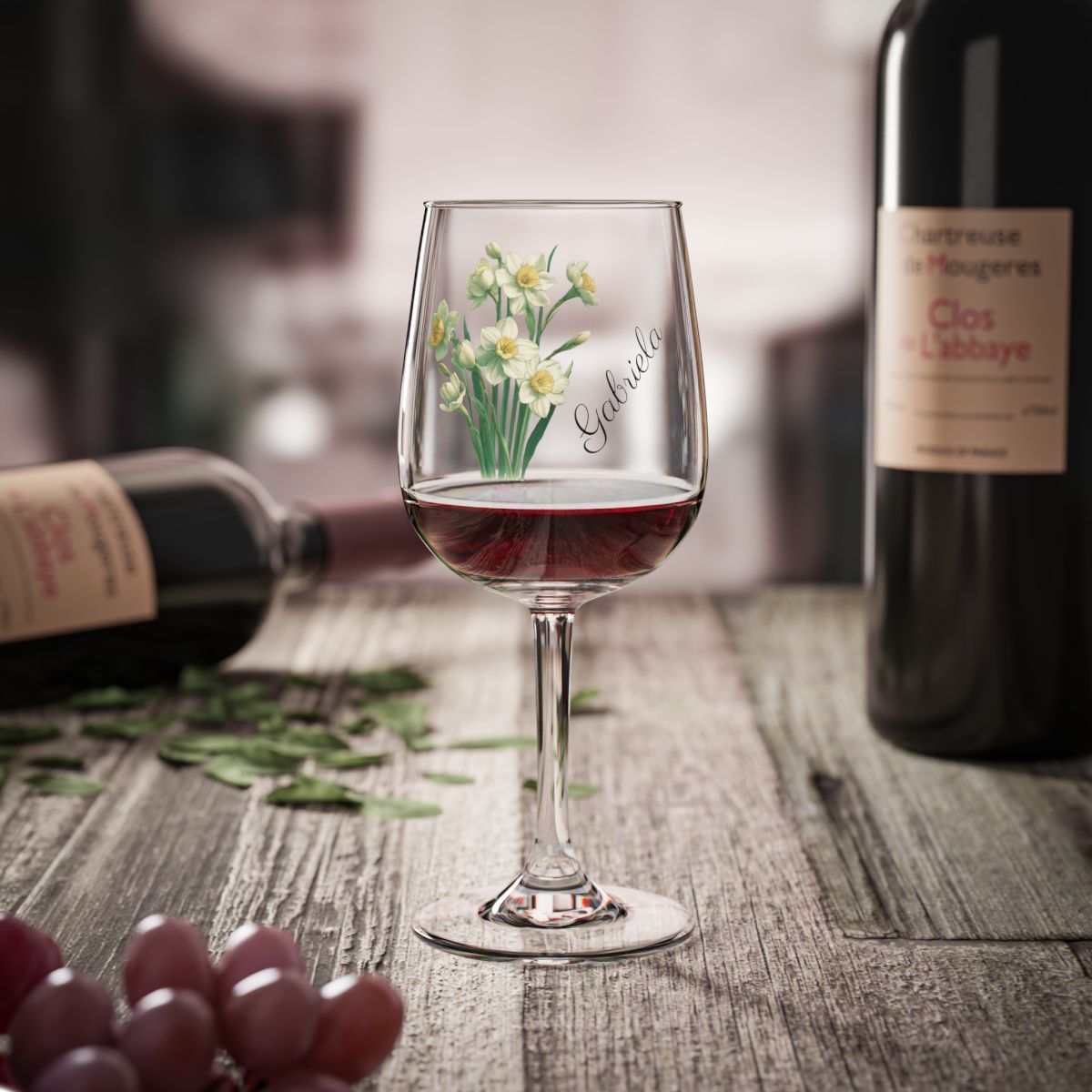 Narcissus December Personalised Floral Birthday Month Bouquet Wine Glass, Stemless Wine Glass, Whiskey Glass, Rocks Glass