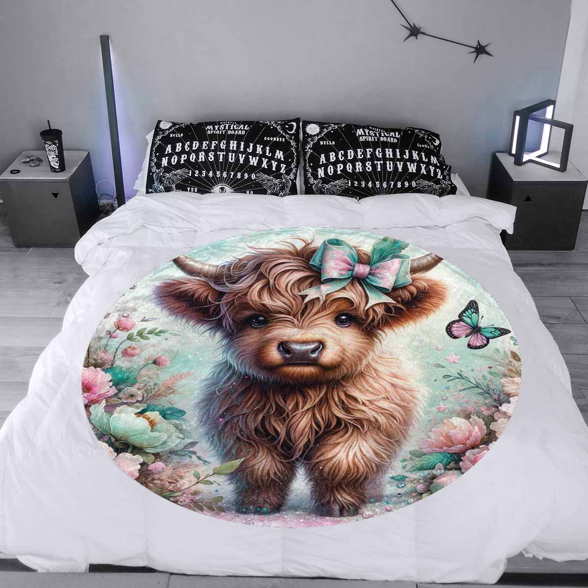 Higland Cow Awd1418  Circular Micro Fleece Blanket 60"