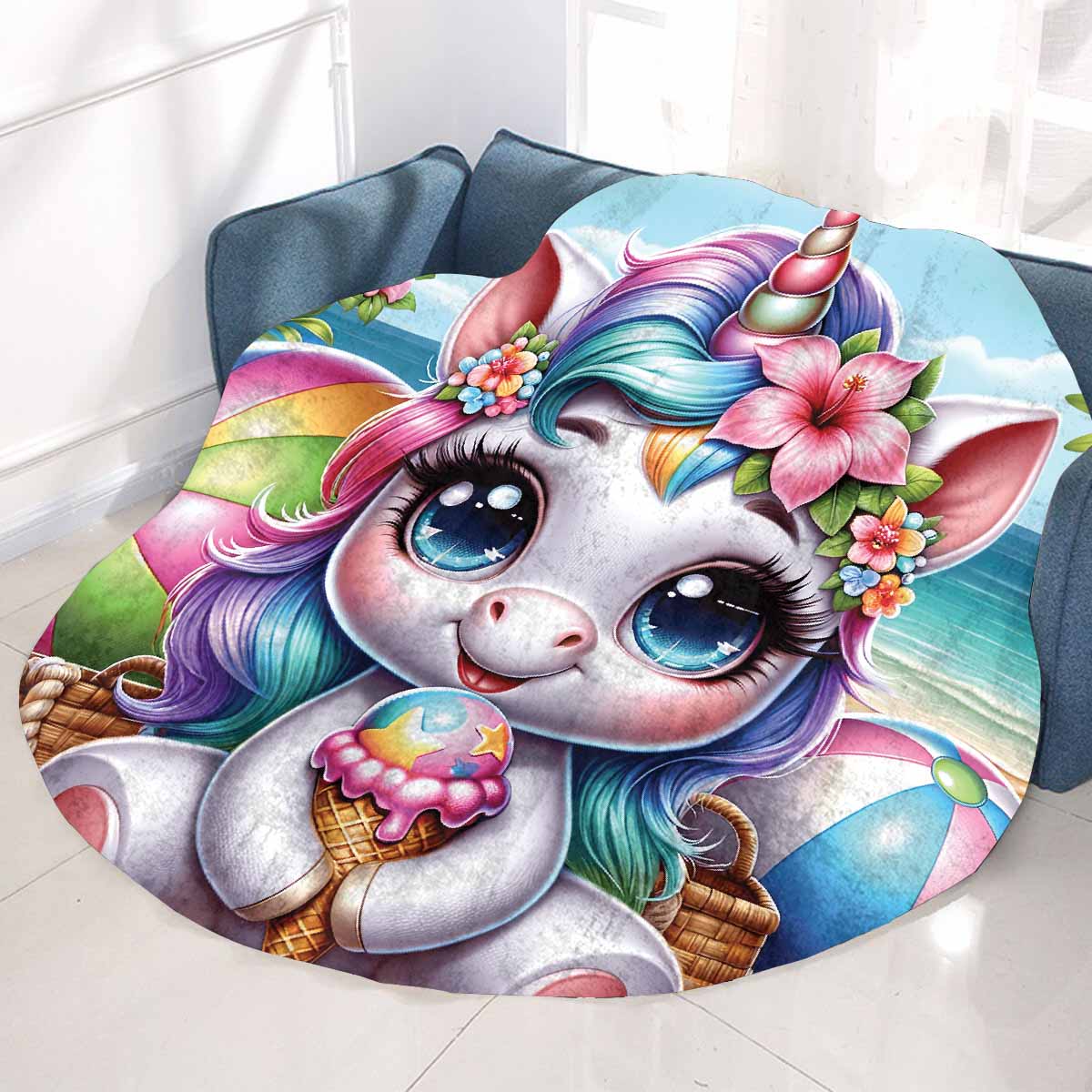 Unicorn_Awd35133  Circular Micro Fleece Blanket 60"