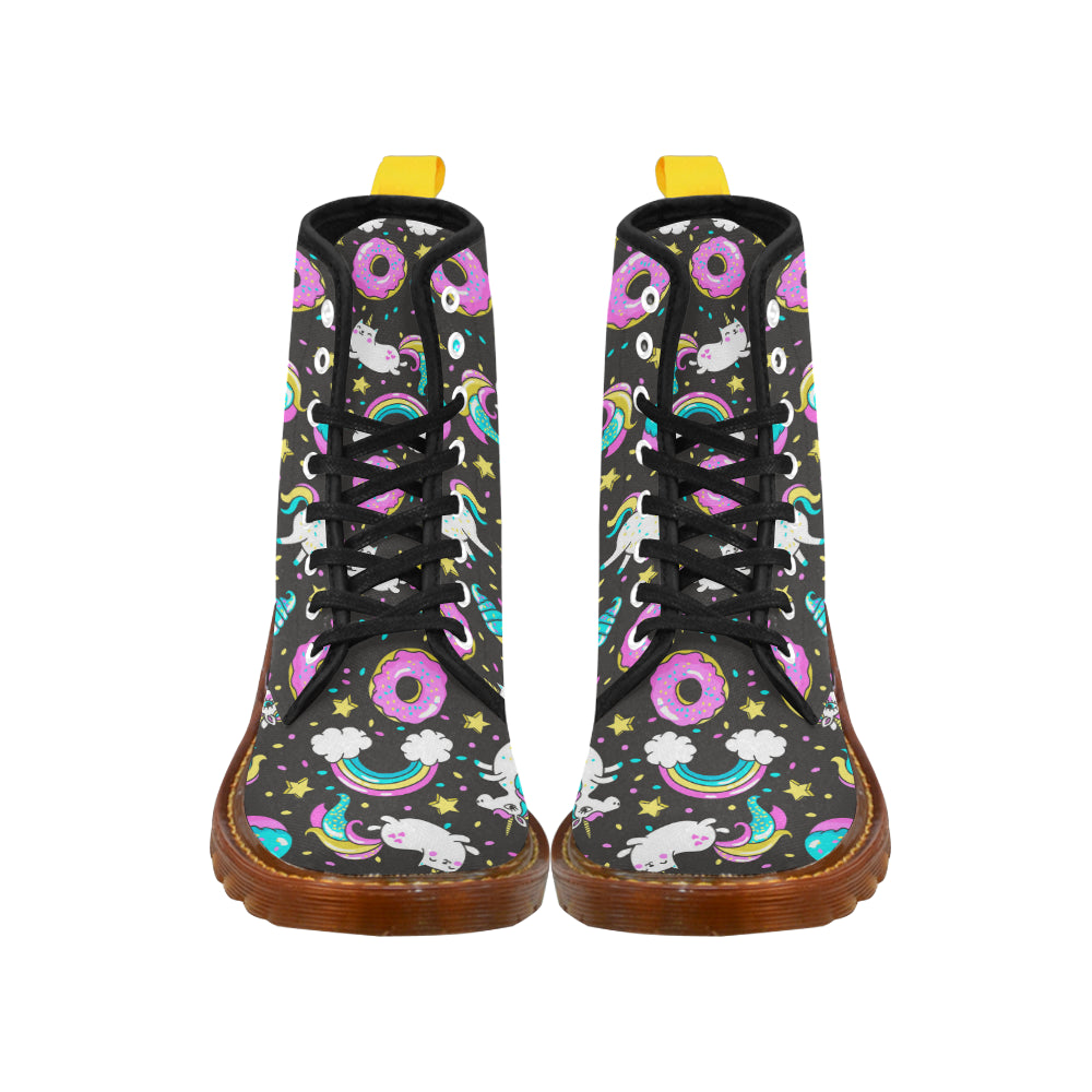 Seamless Pattern with Unicorns Donuts Rainbow Martin Boots For Women Model 1203H