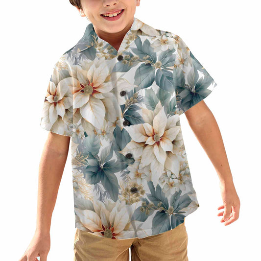 Cream Poinsettia  Little Boys Hawaiian Shirt