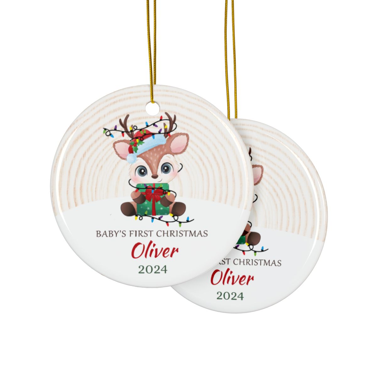 Cute Reindeer Babies First Christmas Personalised Ceramic Ornament