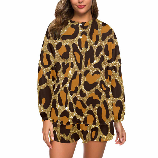 Animal print 5  Women's Long Sleeve Pajama Set with Shorts