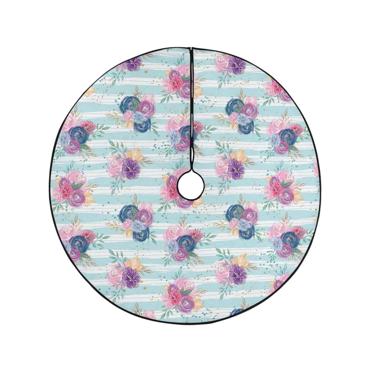 Purple and Pink floral Blue Stripes  Christmas Tree Skirt