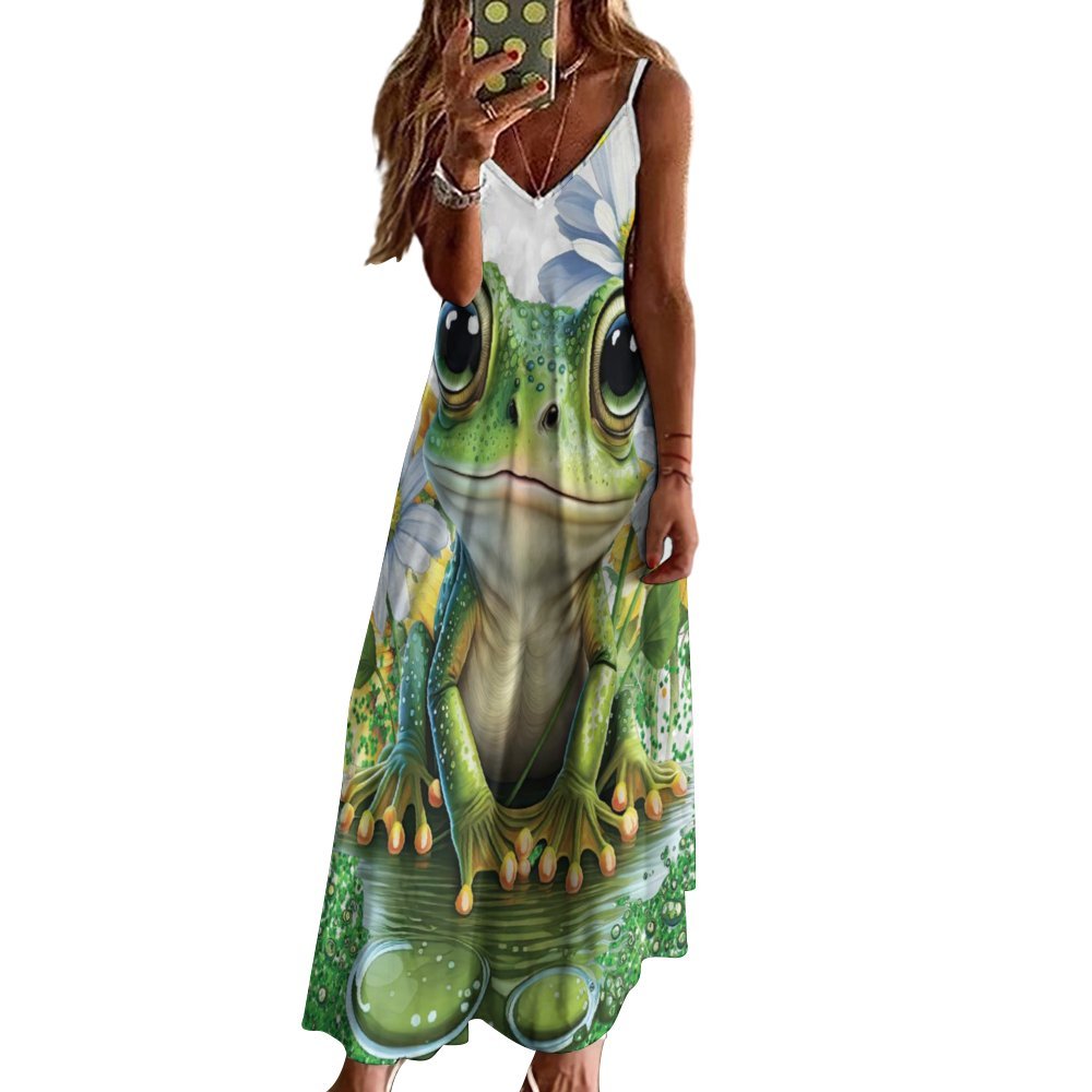 Frog Spaghetti Strap Ankle-Length Dress Long dress