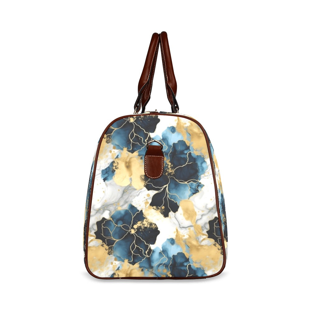 Blue Ink Floral Waterproof Travel Bag/Small (Model 1639)