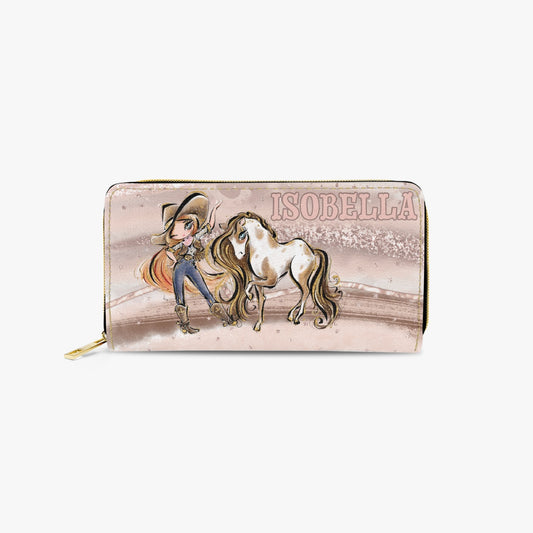 Long Type Zipper Purse, Howdy Cowgirl & Horse, Red Hair Blue Eyes, Personalised