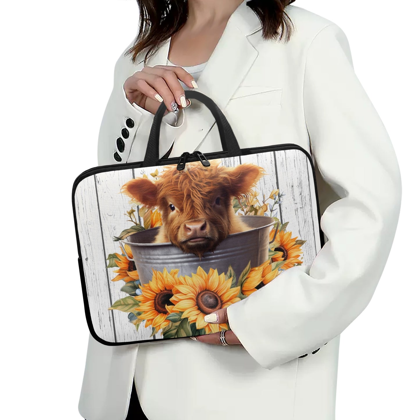Laptop Sleeve with handles - Highland Cow
