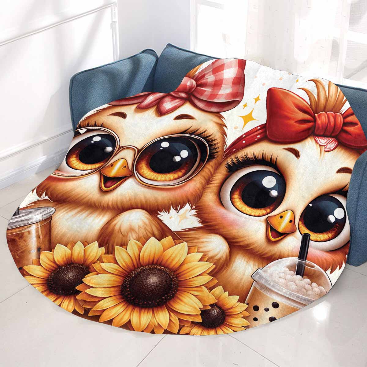 Chickens_Awd35175  Circular Micro Fleece Blanket 47"