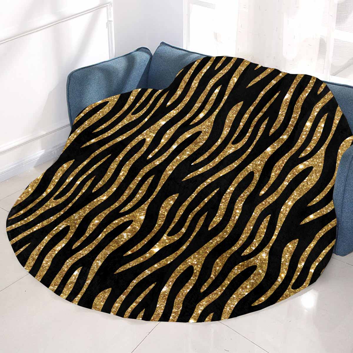 Black and Gold Glitter Leopard Print  Circular Micro Fleece Blanket 60"