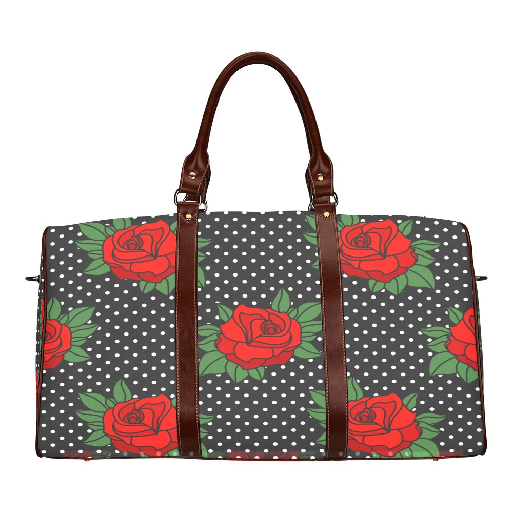 pattern-rockabilly-roses-red-black-white Waterproof Travel Bag/Small (Model 1639)