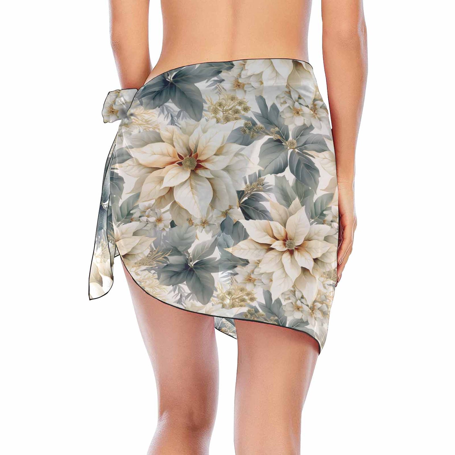 Grey Poinsettia  Women's Beach Sarong Wrap