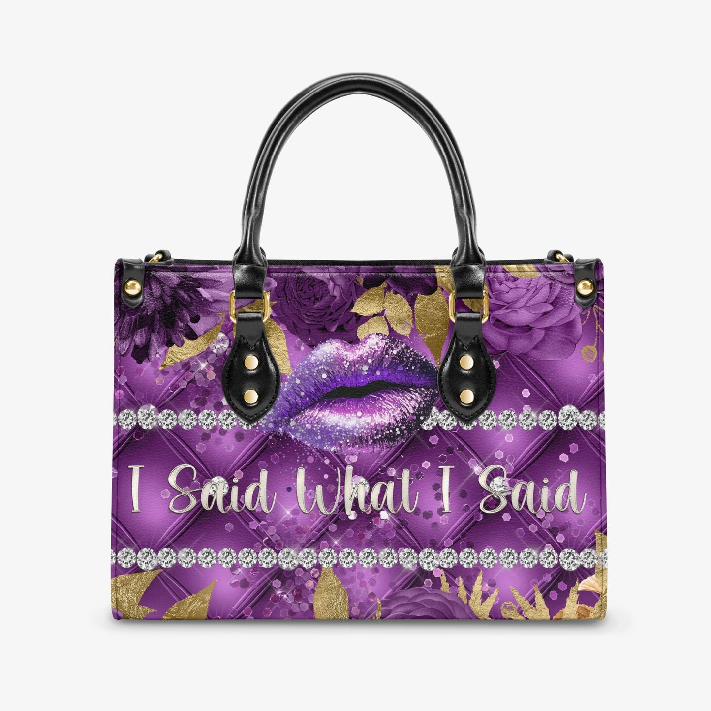 Women's Tote Bag - Purple Floral, Lips, I said what I said