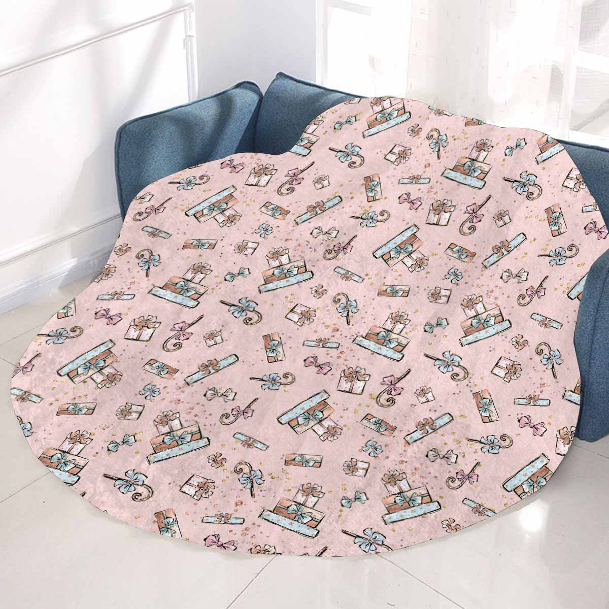 Pink Christmas  Circular Micro Fleece Blanket 47"