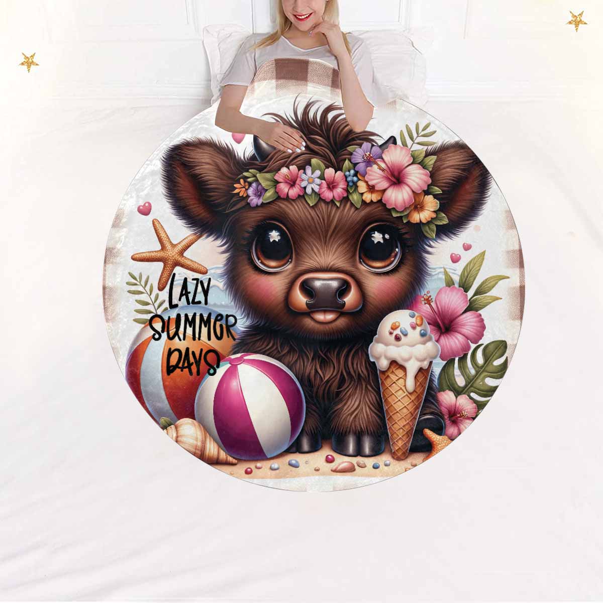 Highland Cow Awd35116  Circular Micro Fleece Blanket 60"