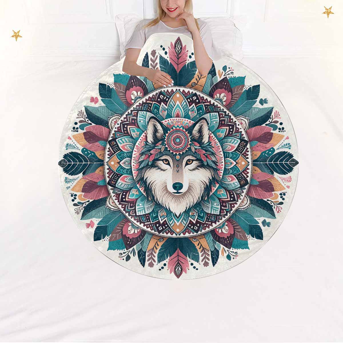 Mandella_Wolf_Awd35139_39  Circular Micro Fleece Blanket 60"