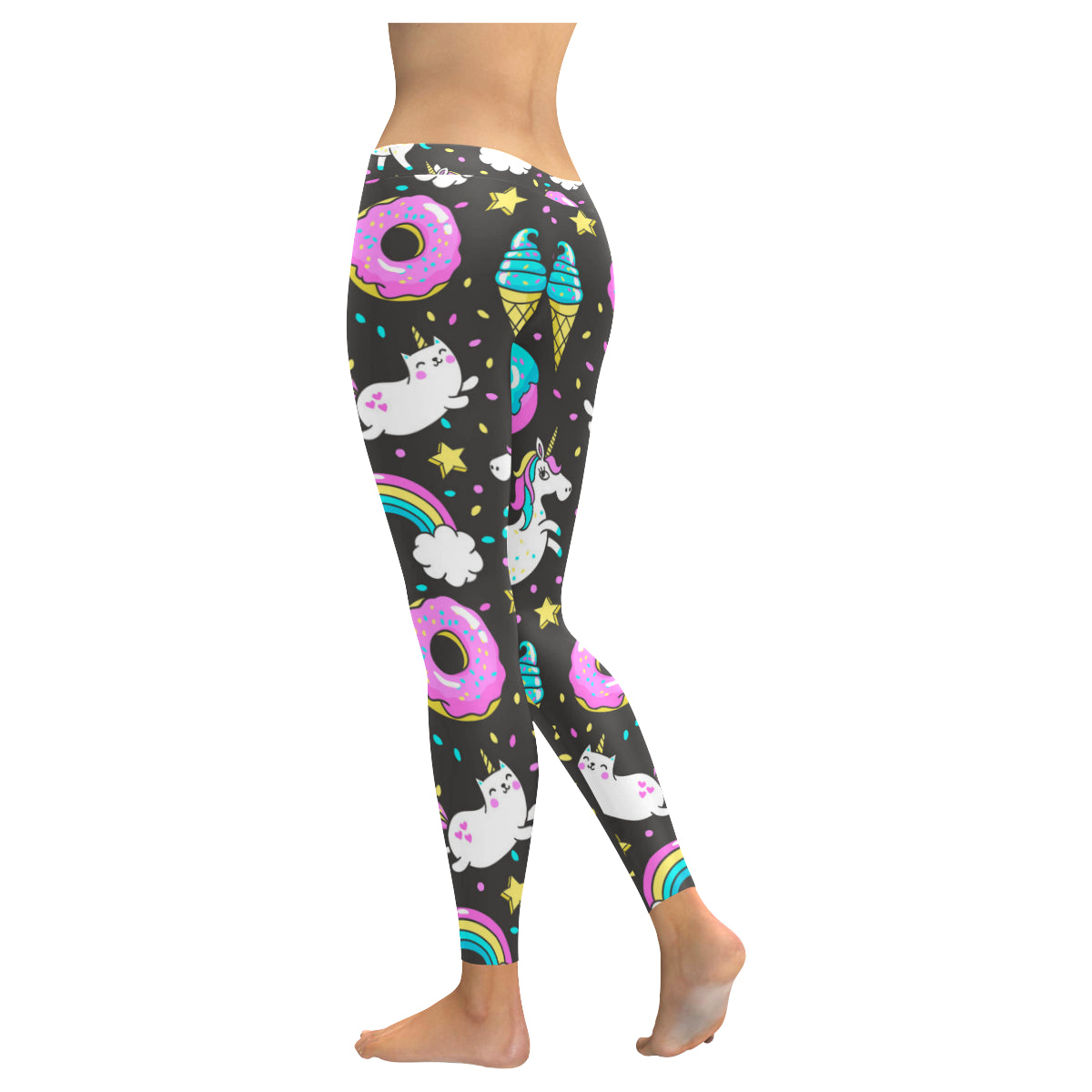 Seamless Pattern with Unicorns Donuts Rainbow Women's Low Rise Leggings (Invisible Stitch)