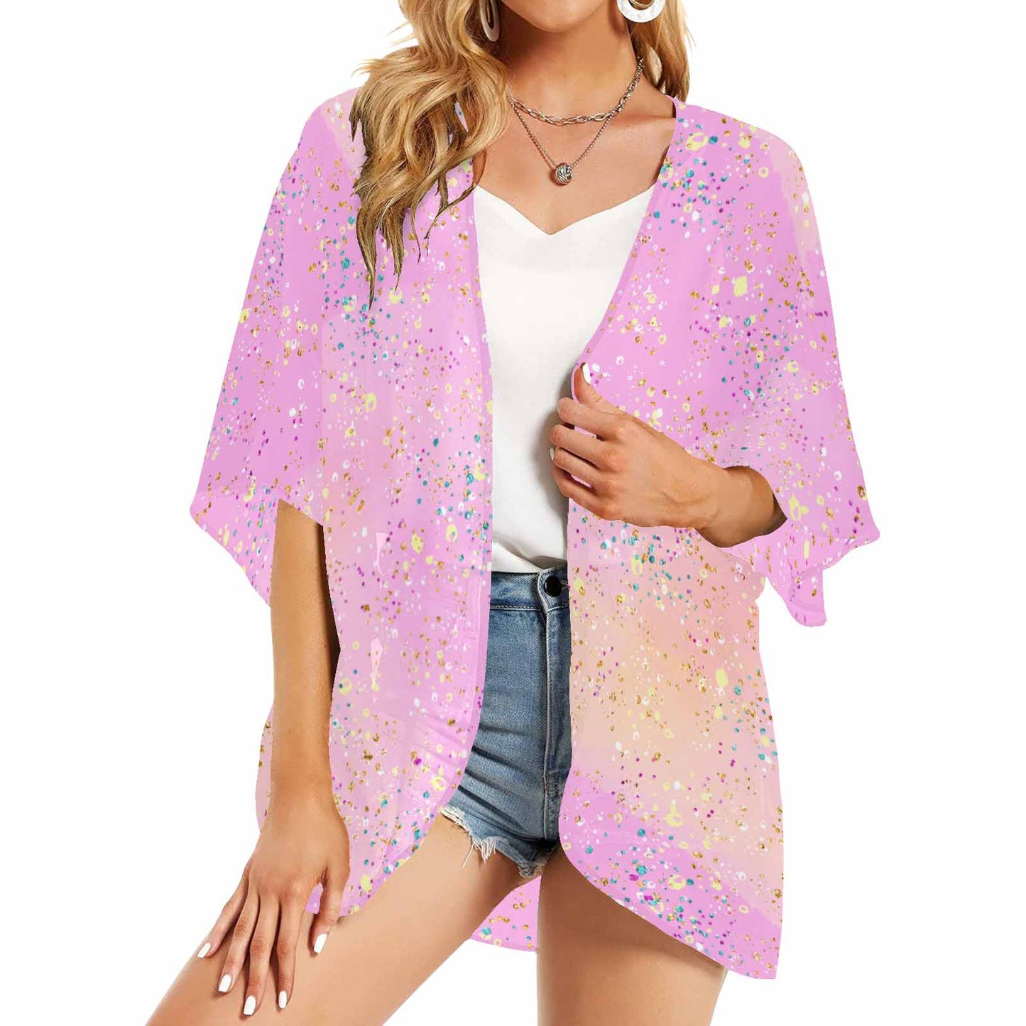 Pink Splash Women's Kimono Chiffon Cover Up