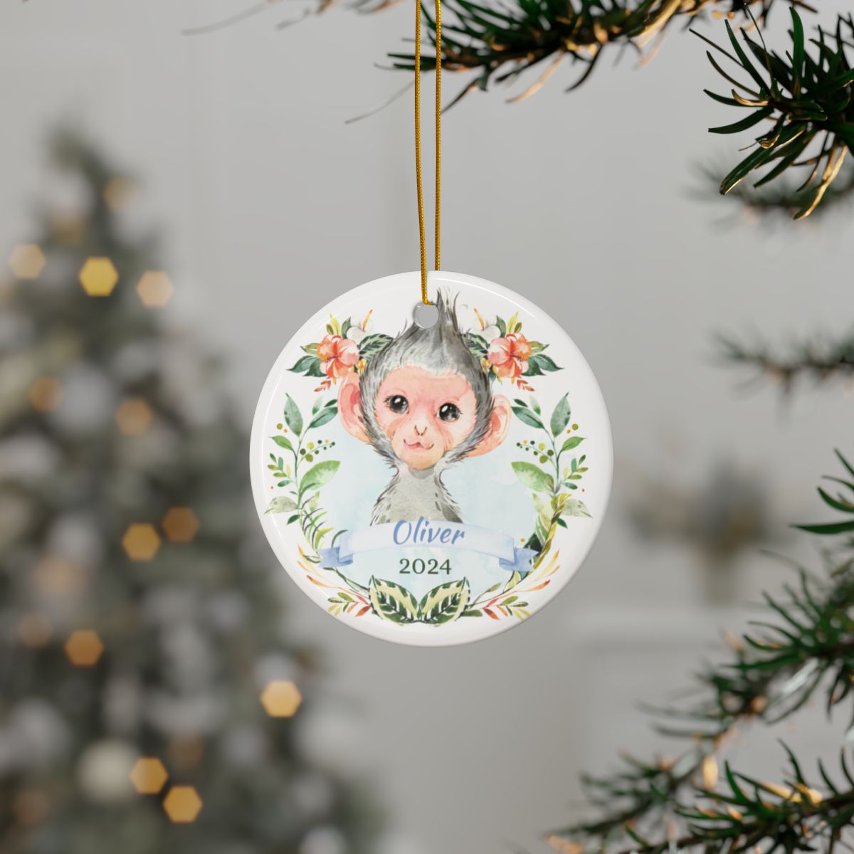 Blue Monkey Personalised Ceramic Ornament