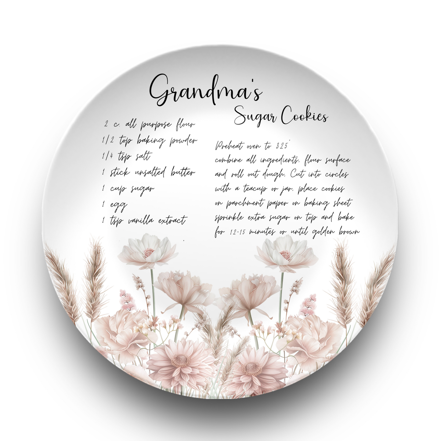 Personalised Wildflowers Handwritten Family Recipe Heirloom Plate/Platter