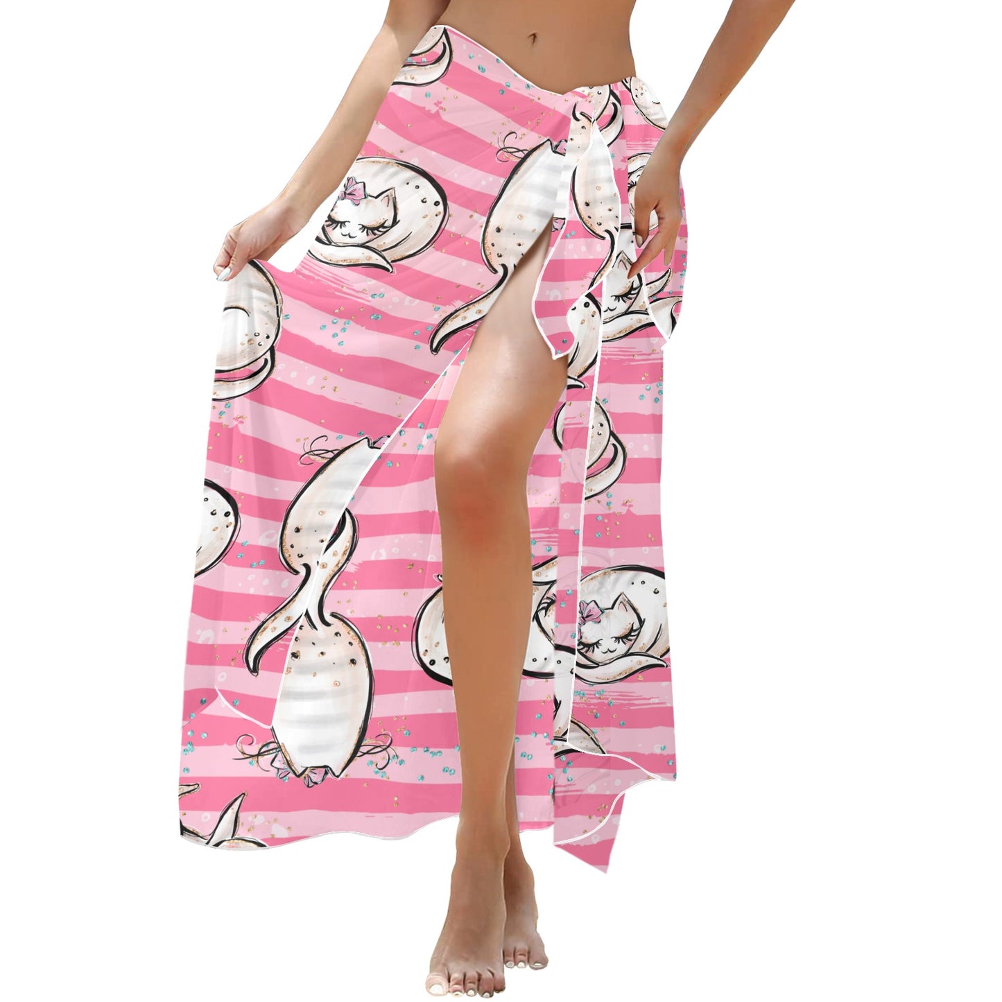 Pink Cats Long Beach Sarong Wrap