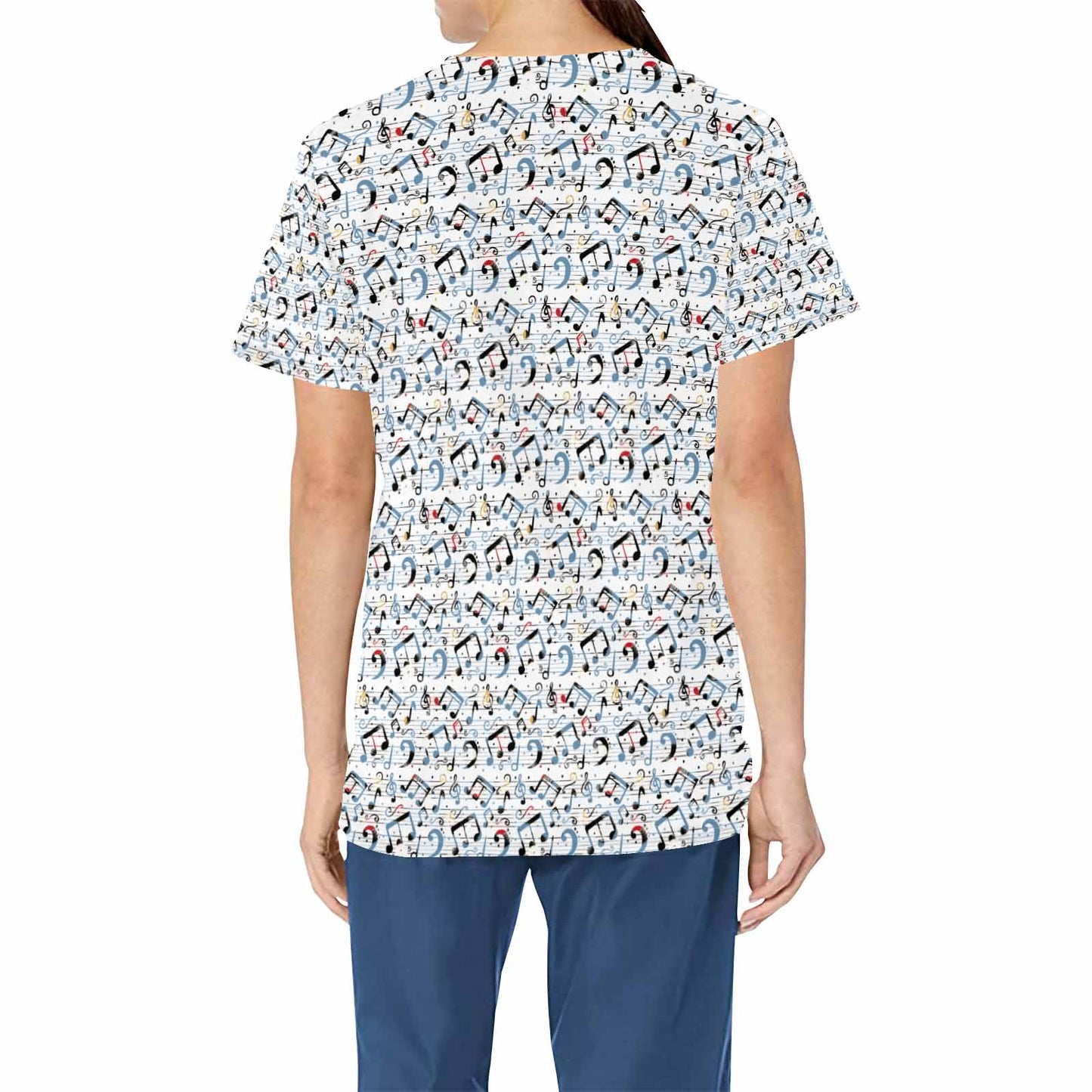 Music Lovers  Women's V Neck Scrub Top Nurse Uniform with Deep Front Pockets