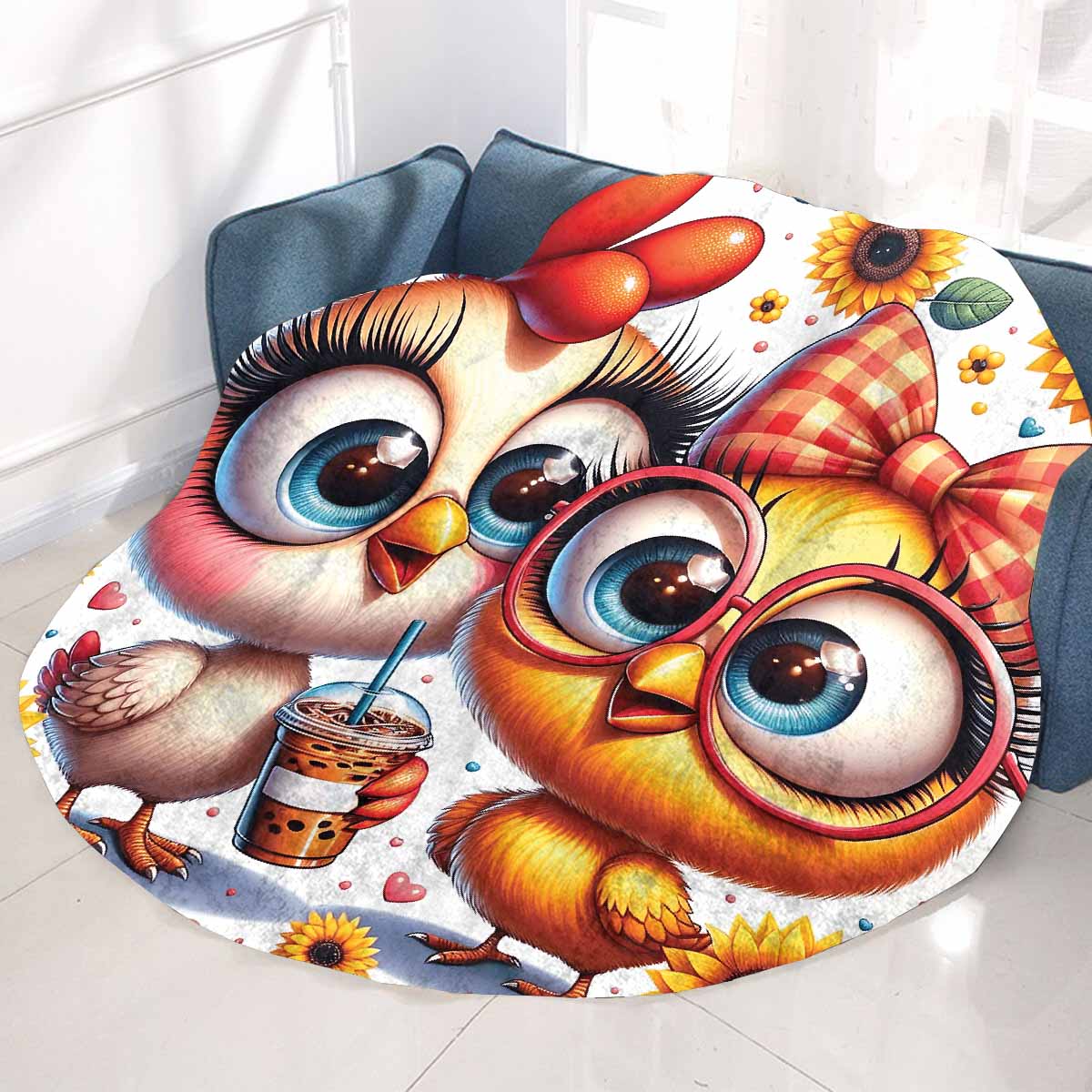 Chickens_Awd35163  Circular Micro Fleece Blanket 60"