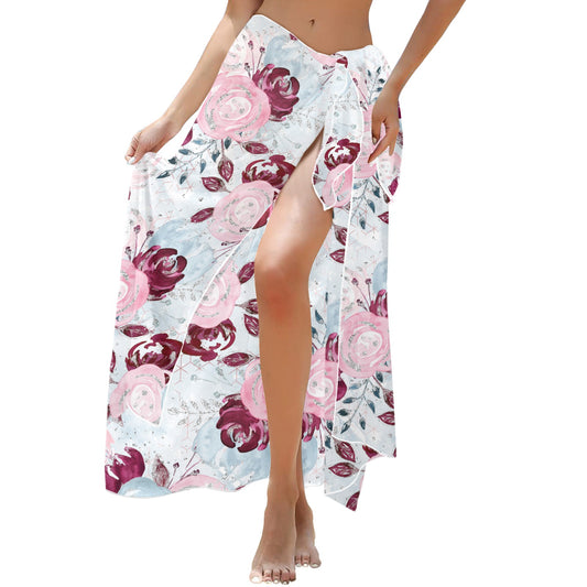 Roses Pink Blue Long Beach Sarong Wrap