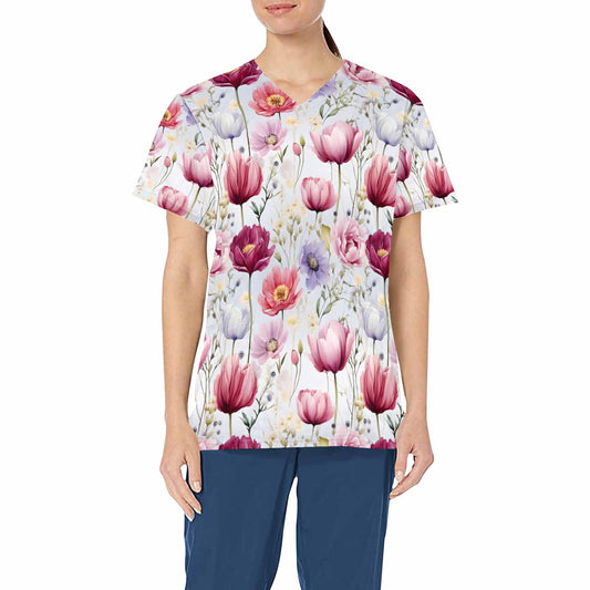 Wildflowers   Women's V Neck Scrub Top Nurse Uniform with Deep Front Pockets