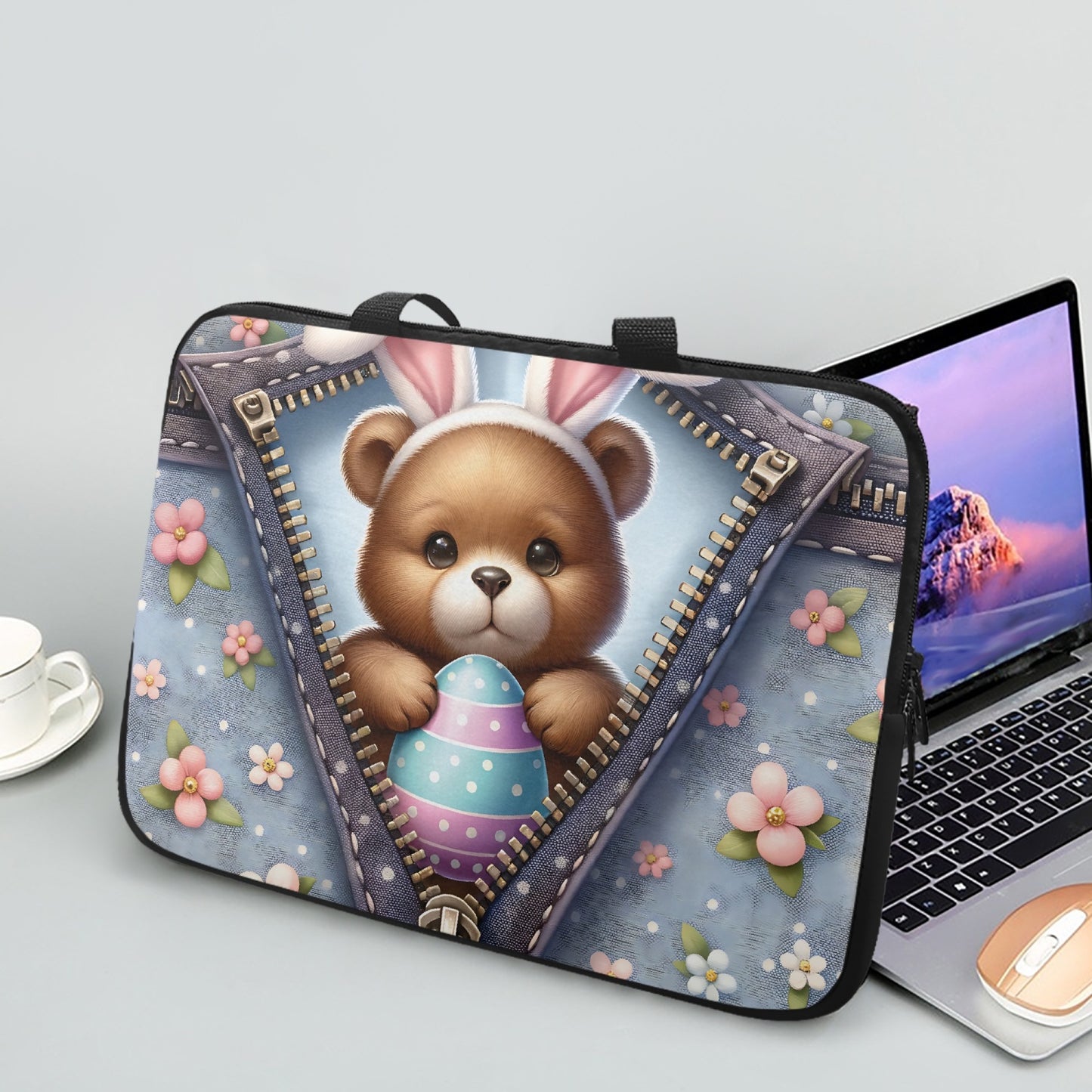 Laptop Sleeve with handles - Easter - Bear with Bunny ears